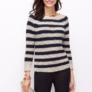 Ann Taylor Navy & Cream Striped Scoopneck Sweater